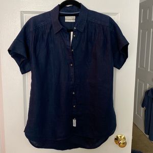 NWT J.Crew relaxed fit short sleeve Baird McNutt linen shirt navy XS